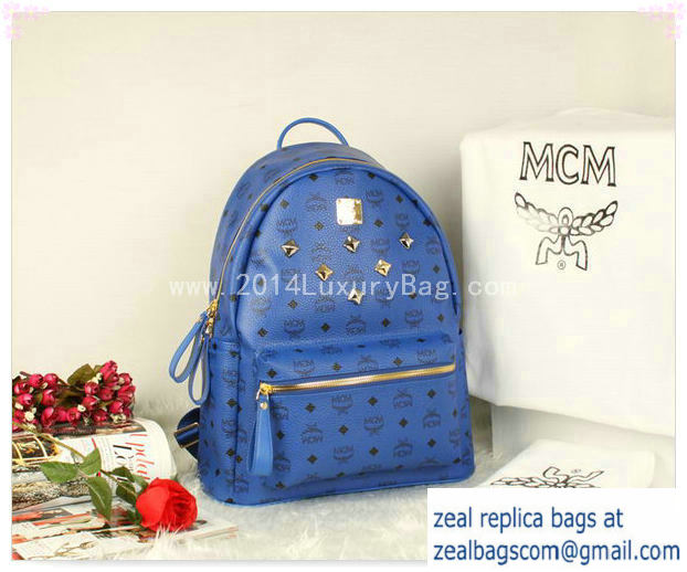 High Quality Replica MCM Stark Backpack Jumbo in Calf Leather 8006 Blue